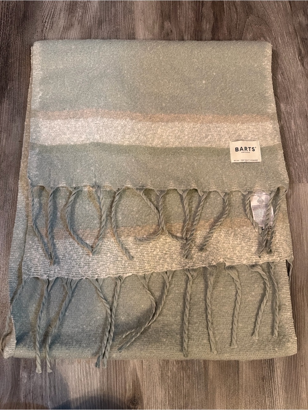 Barts Sage Green Striped Fringe scarf